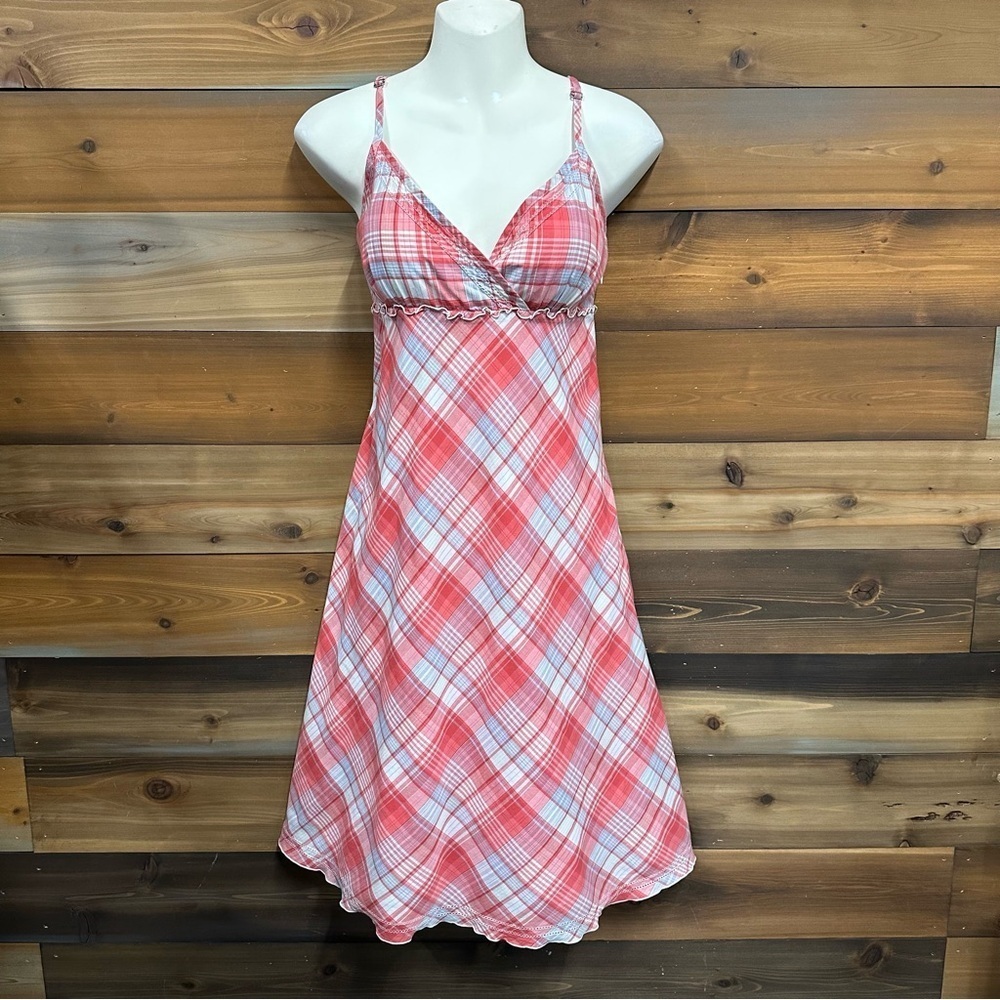 Esprit Y2K coral red plaid cotton corset midi sundress Size 10 lined